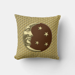 Art Deco Moon en sterren - Chocolate Brown & Gold Kussen