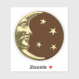 Art Deco Moon en sterren - Chocolate Brown & Gold Sticker