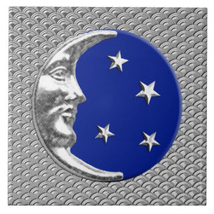 Art Deco Moon en sterren - Cobalt Blue en Silver Tegeltje