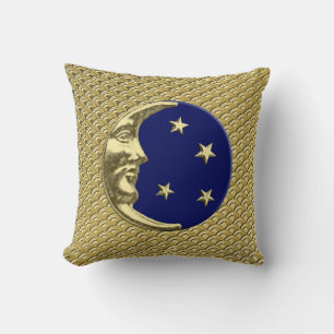 Art Deco Moon en sterren - Navy Blue en Gold Kussen