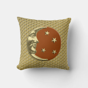 Art Deco Moon en sterren - Rust Brown en Gold Kussen