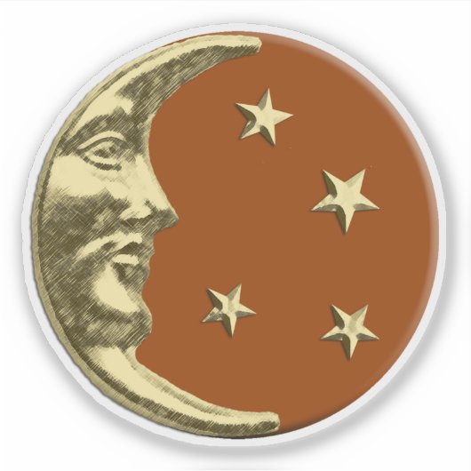 Art Deco Moon en sterren - Rust Brown en Gold Sticker (Voorkant)