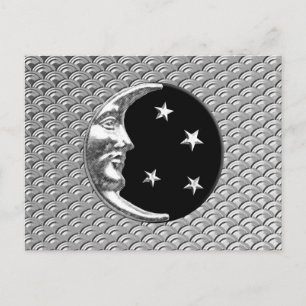 Art Deco Moon en sterren - Zwart en zilver Briefkaart