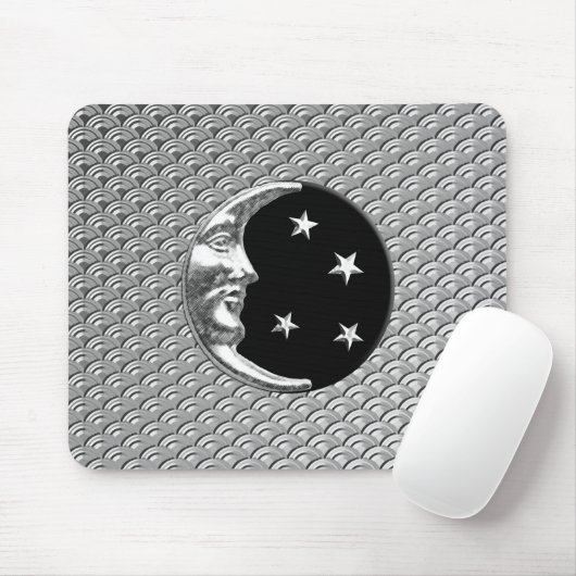Art Deco Moon en sterren - Zwart en zilver Muismat (Met muis)