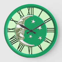 Art Deco Moon Face - Jade Green en Silver