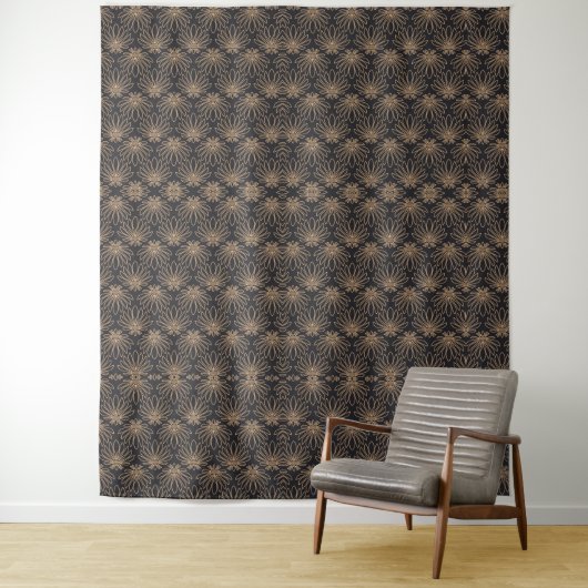 Art Deco motief met gouden bloemmotieven Wandkleed (In situ)