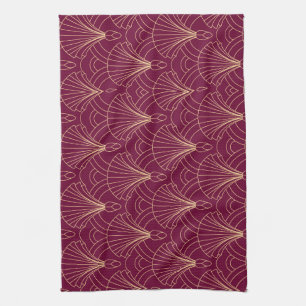 Art Deco motief met gouden geometrische waaiermoti Theedoek