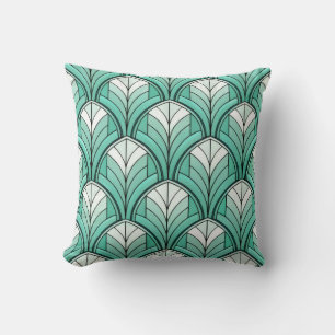 art deco motief met turquoise, witte en groene tin kussen