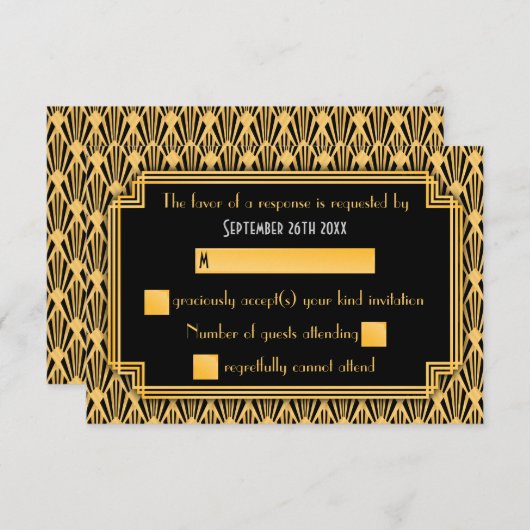 Art Déco Motif de diamant géométrique Mariage RSVP (Devant / Derrière)