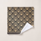 Art Déco Motif Éventail Or Marron Foncé (Gant de toilette)