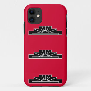 Art Deco Motif in B&W en Red Hoesje-Mate iPhone Ca 11 Hoesje