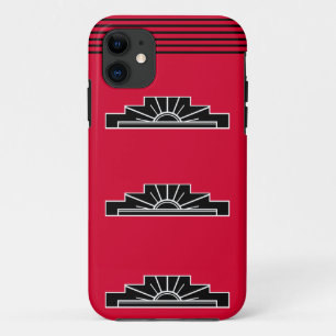 Art Deco Motif in B&W en Red Hoesje-Mate iPhone Ca 11 Hoesje
