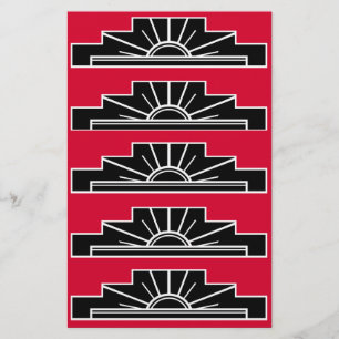 Art Deco Motif in zwart-wit en rood Briefpapier