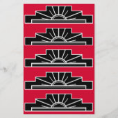 Art Deco Motif in zwart-wit en rood Briefpapier (Achterkant)