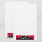 Art Deco Motif in zwart-wit en rood Briefpapier (Voorkant / Achterkant)