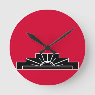 Art Deco Motif in zwart-wit en rood Ronde Klok