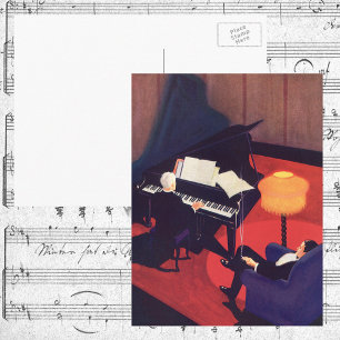Art Deco muziek lounge piano speler pianist vintag Briefkaart