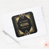 Art Deco Namen Datum Goud Zwart Bruiloft Vierkante Sticker (Envelop)