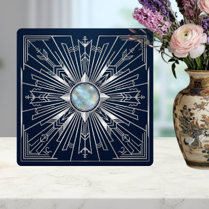 Art Deco Nautical Zonneburst Marine Zilver Keramie Tegeltje