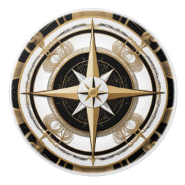 Art Deco Nautisch Kompas Roos Zwart Wit Goud Keramische Knop