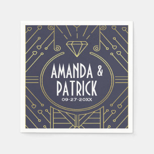 Art Deco Navy Blauw & Gouden Bruiloft Servetten