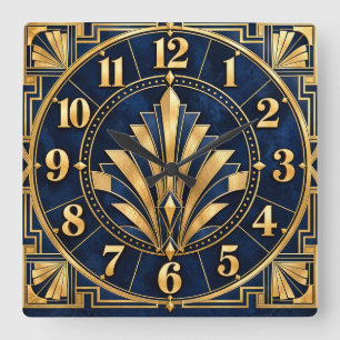 Art Deco Navy Blauwe & Gouden Glamour Klok