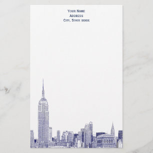 Art Deco Navy Blue NYC Skyline Etch 01 Stationery Briefpapier
