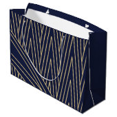 Art Deco Navy en Gold Large Gift Bag Groot Cadeauzakje (Achterkant Gekanteld)