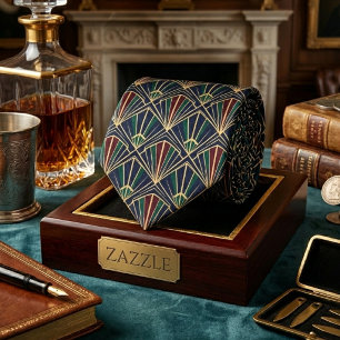 Art Deco Navy Pauw Luxe Geometrisch Stropdas