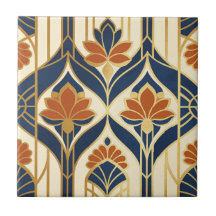 Art Deco Navy Terracotta & Gouden Lotus