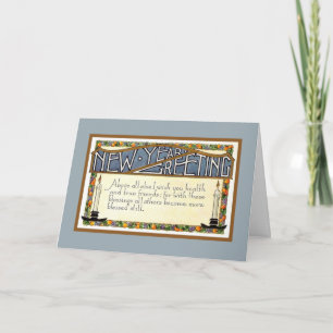 Art Deco Nieuwjaar Groet vers blauw Feestdagen Kaart