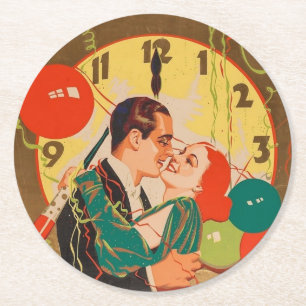 Art Deco Nieuwjaarskusklok antiek design Ronde Kartonnen Onderzetter