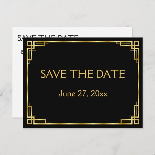 Art Déco Noir Mariage Enregistrer La Date Cartes P (Devant / Derrière)