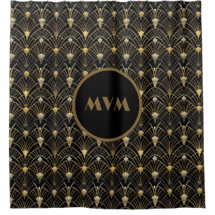 Art Déco Noir Monogramme Douche rideau or noir