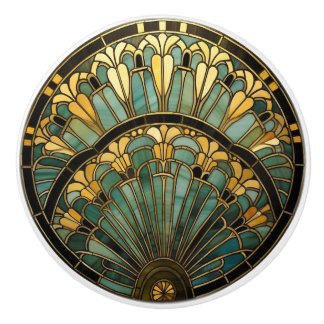 Art Deco Nouveau Elegant Turquoise Goud Zwart Keramische Knop