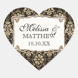 Art Deco Nouveau Faux Gold Floral Damask Lace Hart Sticker