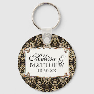 Art Deco Nouveau Faux Gold Floral Damask Lace Sleutelhanger