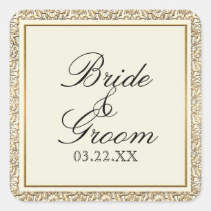 Art Deco Nouveau Faux Gold Floral Damask Lace Vierkante Sticker