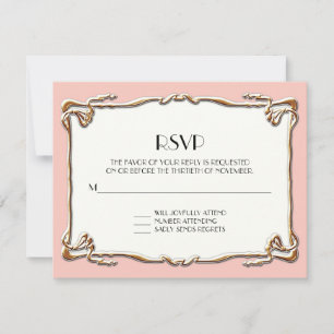 Art Deco Nouveau Gatsby Gold Formal Wedding RSVP Kaartje