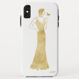 *~* Art Deco Nouveau Gold Glitter Woman Butterfly iPhone XS Max Hoesje