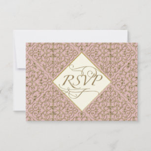 Art Deco Nouveau Lace Damask Golden RSVP Kaartje