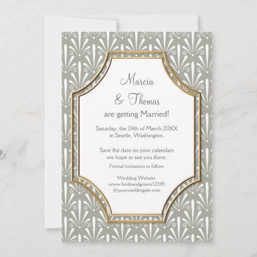 Art Deco Nouveau Modern Fan Shell Pattern Save The Date (Achterkant)