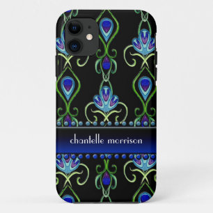 Art Deco Nouveau Peacock Feather Colors Swirl Art iPhone 11 Hoesje