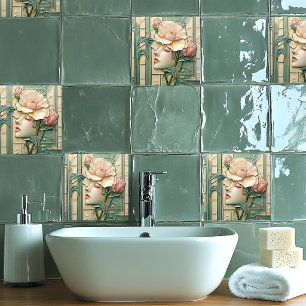 Art Deco Nouveau  Schattige Dame Tegeltje
