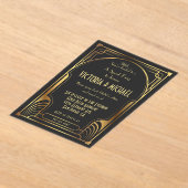 Art Deco Nouveau Speak Easy Party Gold & Black Acryl Uitnodigingen (Laagn)