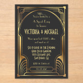 Art Deco Nouveau Speak Easy Party Gold & Black Acryl Uitnodigingen (Voorkant)