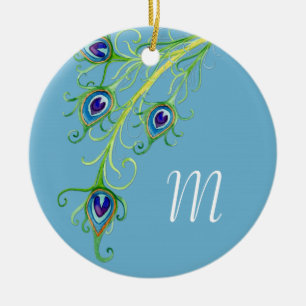 Art Deco Nouveau Style Peacock Feathers Swirl Keramisch Ornament