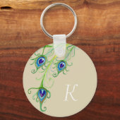 Art Deco Nouveau Style Peacock Feathers Swirl Sleutelhanger (Voorkant)
