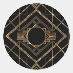 Art deco, nouveau, vintage, elegante zwarte, ronde sticker