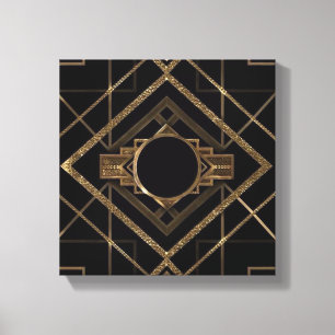 Art deco, nouveau, , zwart, goud, chic, elegant, canvas afdruk